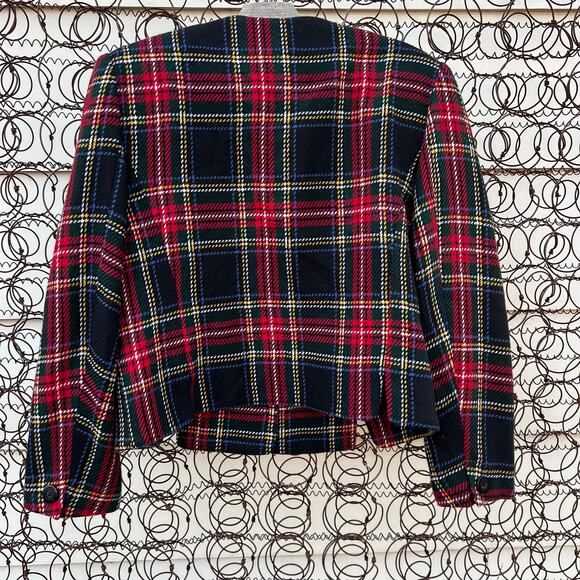 VTG 80s Requirements Red Black Holiday Christmas Plaid Crop Wool Blend Blazer 12 - Picture 5 of 9